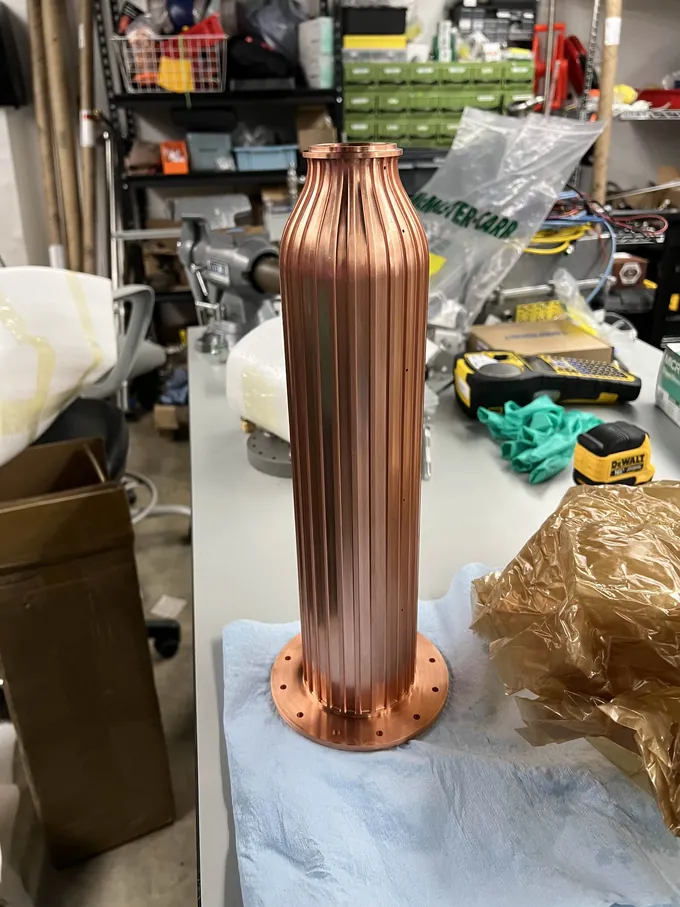 The RUDy engine's copper regeneratively-cooled inner jacket
